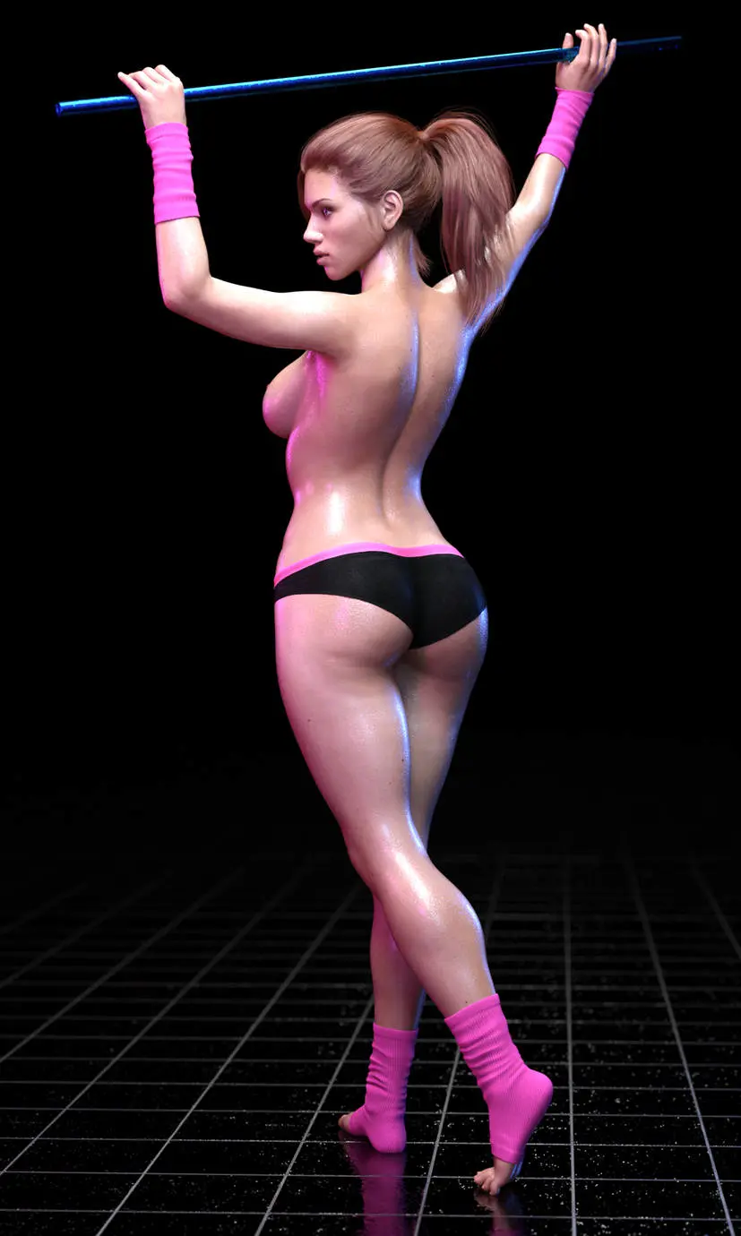 Image 1girls,breasts,breasts_out,female,panties,ponytail,original,brown_hair,3d,topless,topless_female,pink_socks,ironclawroo,workout_girl_(ironclawroo)