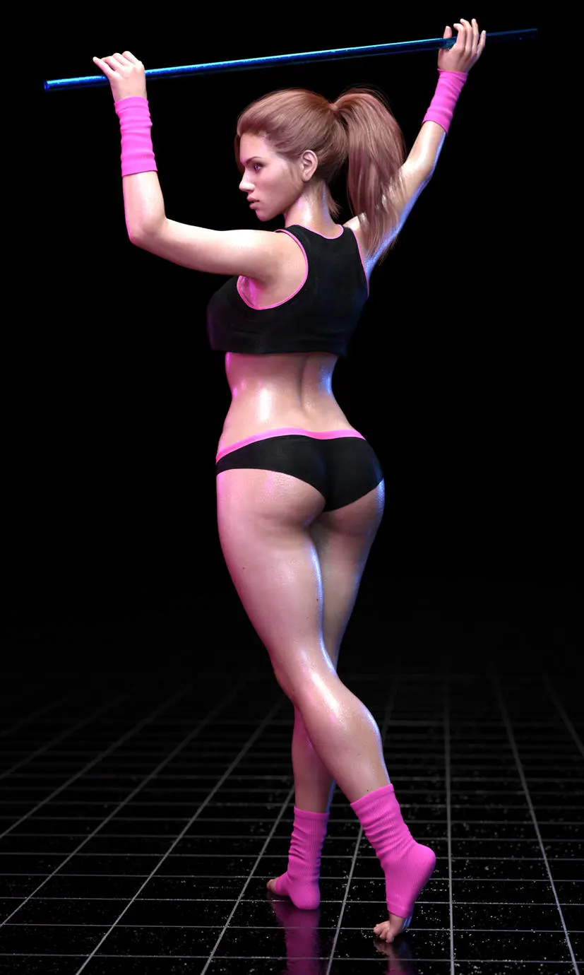 Image 1girls,female,panties,ponytail,original,brown_hair,3d,crop_top,legwarmers,ironclawroo,workout_girl_(ironclawroo)