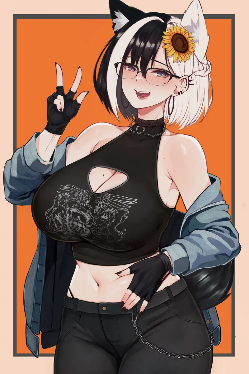 Image big_breasts,breasts,female,large_breasts,smile,solo,thick_thighs,smiling_at_viewer,happy,solo_female,original,fox_girl,crop_top,boobies,varniskarnis,melisa_(varniskarnis)