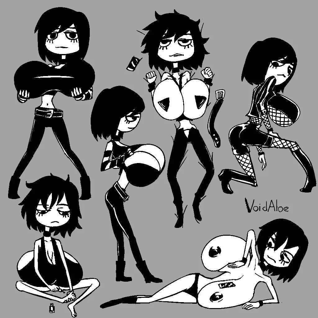 Image 1girls,big_breasts,breasts,female,bra,panties,eyelashes,fishnets,sagging_breasts,goth,goth_girl,borrowed_character,tequila_(void_aloe),void_aloe