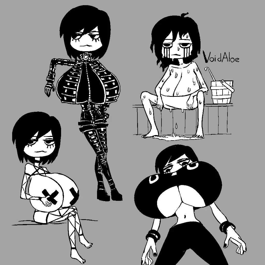 Image 1girls,big_breasts,breasts,female,eyelashes,pasties,multiple_views,runny_makeup,goth,goth_girl,leather,bath_towel,tequila_(void_aloe),void_aloe