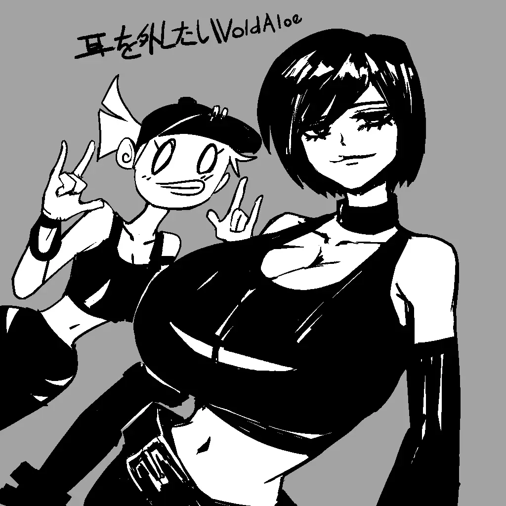 Image big_breasts,breasts,female,female_only,2girls,black_hair,multiple_girls,eyelashes,tank_top,goth,goth_girl,tequila_(void_aloe),void_aloe
