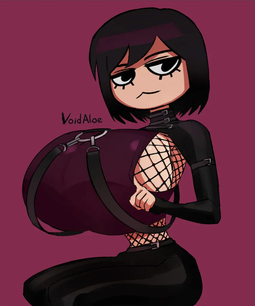 Image 1girls,breasts,female,eyelashes,huge_breasts,fishnets,goth,goth_girl,leather,tequila_(void_aloe),void_aloe