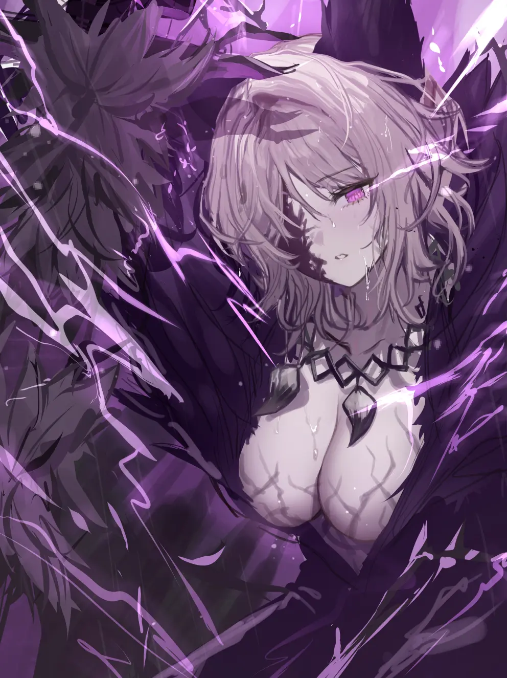 Image 1girls,big_breasts,breasts,clothing,female,large_breasts,looking_at_viewer,white_hair,animal_ears,short_hair,furry,cleavage,huge_breasts,purple_eyes,pale_skin,medium_hair,fur,wolf_ears,wolf_girl,coat,project_moon,limbus_company,faust_(limbus_company)