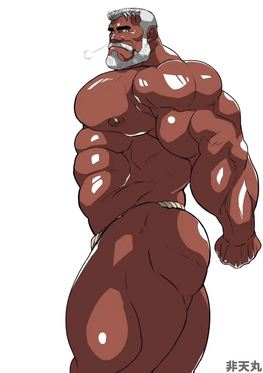 Image solo,male,ass,muscular,male_only,yaoi,bara,fundoshi,solo_male,beard,muscles,facial_hair,fundoshi_only,hitenmaru