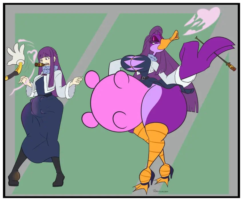 Image breasts,female,huge_ass,thick_thighs,huge_breasts,high_heels,sousou_no_frieren,beak,fern_(sousou_no_frieren),transformation,hypnosis,ass_expansion,breast_expansion,smoking,corruption,species_transformation,thigh_expansion,human_to_anthro,duck,personality_change,mental_transformation,udders,toonvasion,toonification
