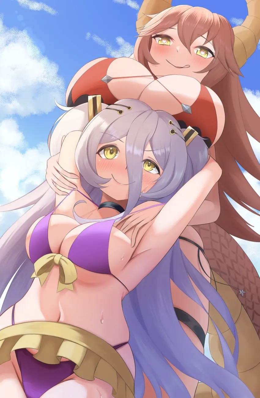 Image big_breasts,blush,breasts,female,highres,light-skinned_female,light_skin,long_hair,standing,white_hair,2girls,blue_hair,heart-shaped_pupils,yellow_eyes,red_hair,bikini,bra,female_focus,voluptuous,two_tone_hair,smiling,virtual_youtuber,horns,sky,belly_button,huge_breasts,vtuber,2d,voluptuous_female,swimsuit,looking_down,mature_female,outdoors,low-angle_view,looking_at_another,2d_(artwork),young,high_resolution,thong,mature,front_view,younger_female,height_difference,day,summer,vshojo,purple_bikini,clouds,thong_bikini,two_piece_swimsuit,vtuberfanart,suggestive,suggestive_look,looking_up,smiling_at_another,red_bikini,zentreya,henya_the_genius