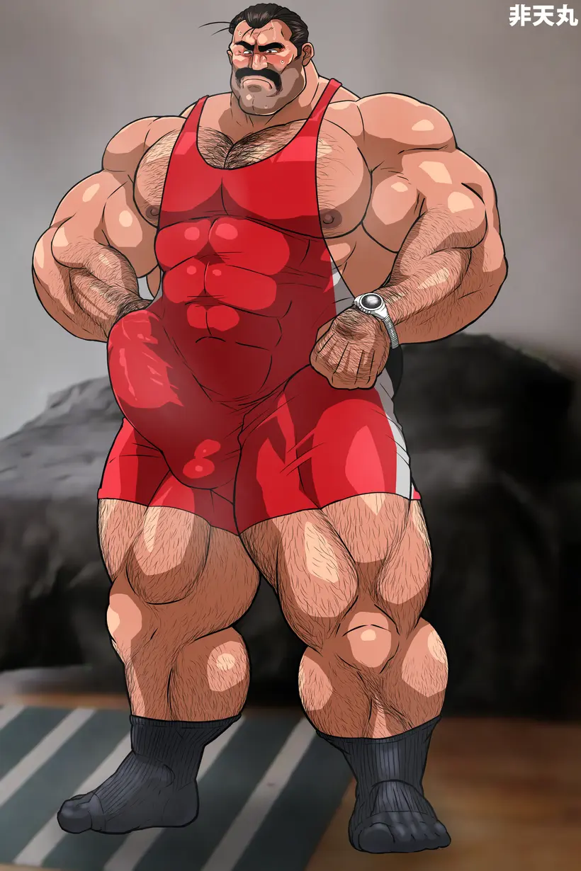 Image solo,male,penis,sweat,erection,muscular,male_only,yaoi,balls,character_request,bara,erection_under_clothes,sweating,solo_male,boner,muscles,facial_hair,moustache,musk,singlet,hitenmaru,kumagai_hajime