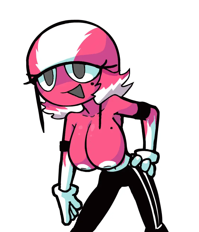 Image breasts,female,large_breasts,solo,gloves,navel,multicolored_hair,areolae,smiling,pink_hair,tagme,mole_on_breast,artist_request,hand_on_hip,mole_under_eye,topless,multicolored_body,leaning_forward,pink_body,pink_skin,helmet,friday_night_funkin,friday_night_funkin_mod,girlfriend_(friday_night_funkin),/v/anon,crystal_gf,crystal_gf_(proto),track_pants