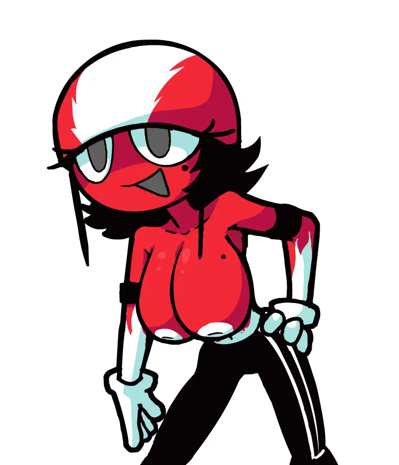 Image breasts,female,large_breasts,solo,black_hair,gloves,navel,areolae,smiling,tagme,mole_on_breast,artist_request,hand_on_hip,mole_under_eye,topless,multicolored_body,red_skin,leaning_forward,red_body,helmet,friday_night_funkin,friday_night_funkin_mod,girlfriend_(friday_night_funkin),color_edit,/v/anon,crystal_gf,crystal_gf_(proto),track_pants