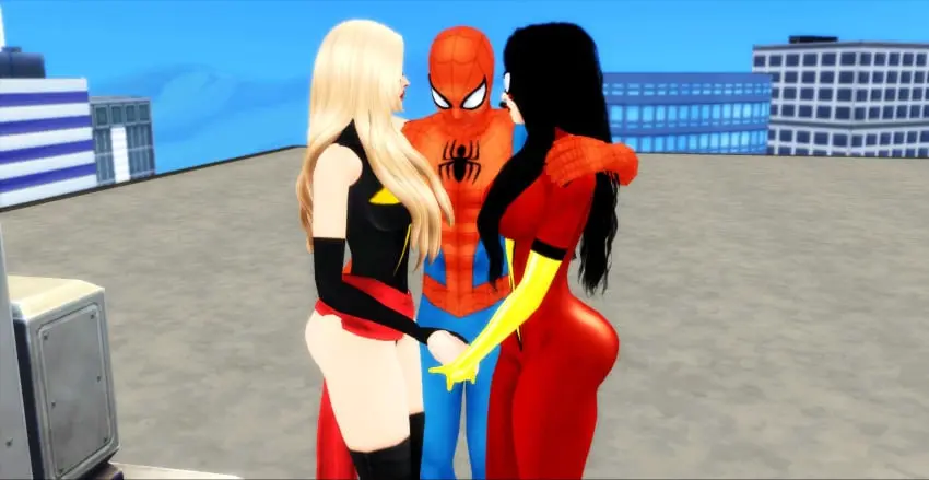 Image female,human,human_only,light-skinned_female,light_skin,1boy,2girls,male,threesome,light-skinned_male,mature_female,3d,self_upload,handjob,mature,marvel,marvel_comics,peter_parker,spider-man,spider-man_(series),pof3445,the_sims_4,ms._marvel,collaborative_handjob,carol_danvers,ms._marvel_(carol_danvers),jessica_drew,spider-woman,spider-woman_(jessica_drew)