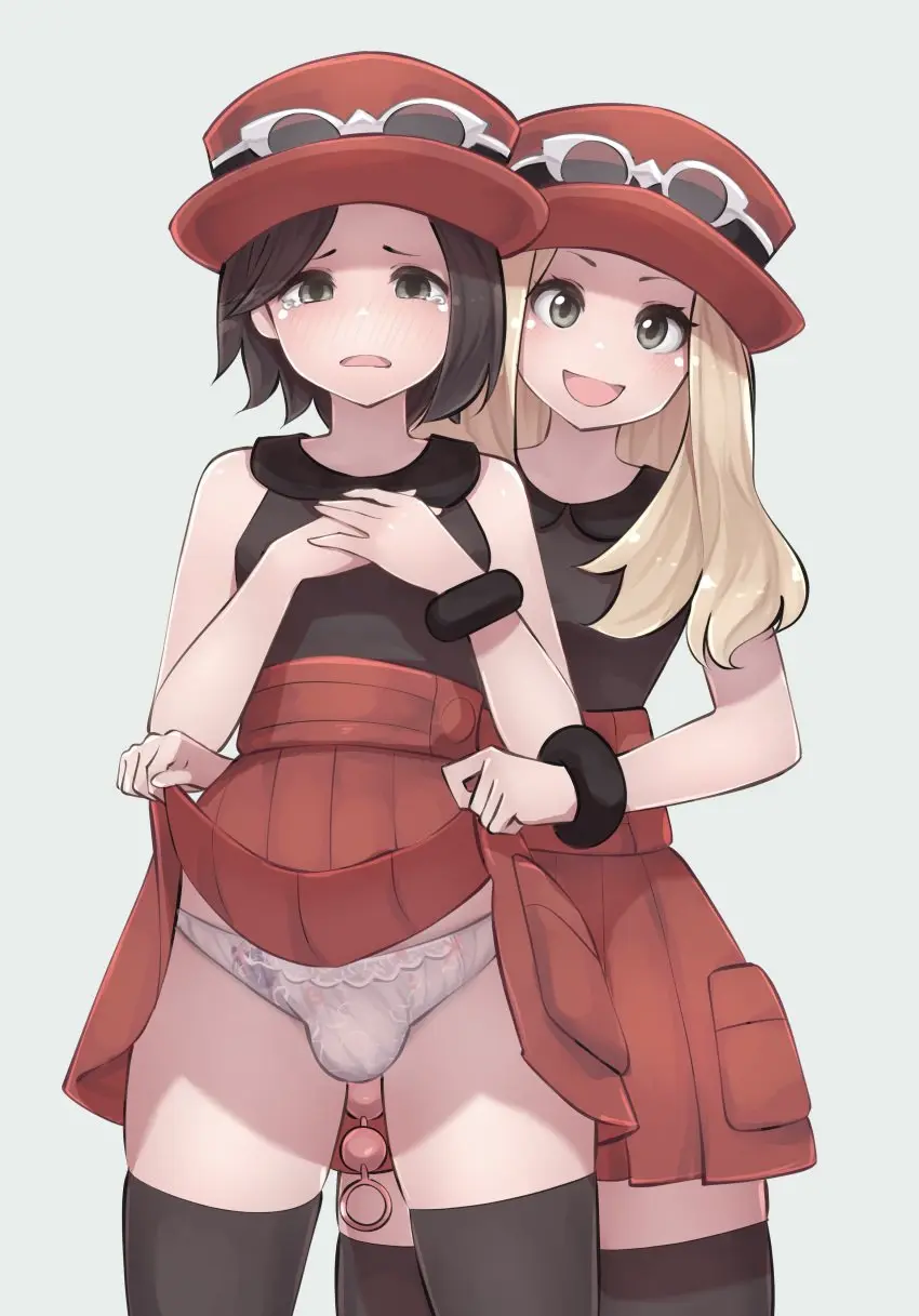 Image 1girls,brown_eyes,female,highres,long_hair,open_mouth,shirt,simple_background,white_background,1boy,absurdres,male,pokemon,short_hair,thighhighs,panties,underwear,hat,anal,crossdressing,femboy,femboysub,jewelry,blonde_hair,crying,sunglasses_on_head,teenager,brown_hair,bulge,skirt,sex_toy,tearing_up,white_panties,sleeveless,sleeveless_shirt,pleated_skirt,clothes_lift,hands_on_own_chest,bracelet,crying_with_eyes_open,tears,object_insertion,femdom,skirt_lift,sunglasses,feminization,cosplay,anal_beads,anal_object_insertion,black_thighhighs,black_shirt,pokemon_xy,red_hat,red_skirt,serena_(pokemon),serena_(pokemon_games),high-waist_skirt,calem_(pokemon),eyewear_on_headwear,kikiu_bd,matching_outfits,mega_ring,porkpie_hat,serena_(pokemon)_(cosplay),white-framed_eyewear