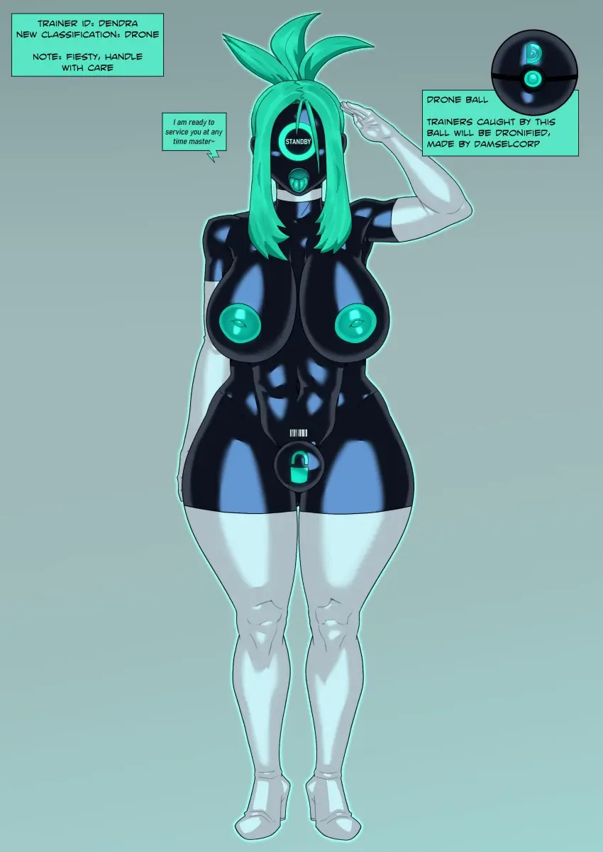 Image female,pokemon,transformation,robot,robot_girl,mind_control,drone,corruption,implied_transformation,droneification,dronesuit,dendra_(pokemon),robotization,crabhorn,damselcorp,heeled_feet