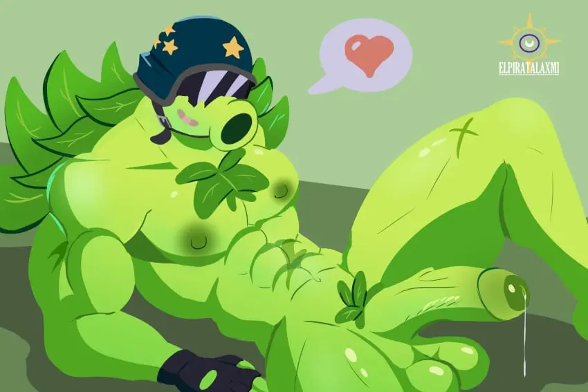 Image looking_at_viewer,nipples,solo,male,nude,penis,humanoid,humanoid_penis,muscular,muscular_male,male_only,yaoi,solo_focus,anthro,nude_male,completely_nude,bara,completely_nude_male,muscular_anthro,heart,anthrofied,humanoid_genitalia,plant,plants_vs_zombies,plants_vs_zombies_2:_it's_about_time,pvz,elpiratalaxmi,gatling_pea_(pvz),mega_gatling_pea_(pvz)