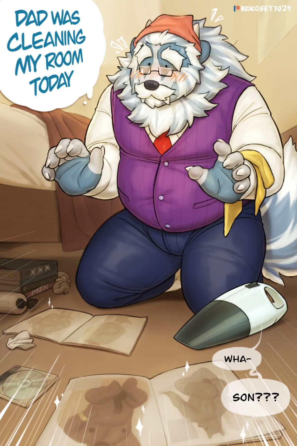 Image blush,clothing,hi_res,nipples,pants,solo,male,penis,ass,erection,kneeling,balls,eyewear,glasses,anthro,text,genitals,mammal,dialogue,horn,english_text,2024,necktie,pornography,mustelid,hybrid,topwear,beard,bottomwear,facial_hair,parent_(lore),backsack,watch,mature_male,moustache,vest,father_(lore),bedding,clock,musteline,badger,magazine,porn_magazine,kokosetto,cd,howlitebadger,vacuum