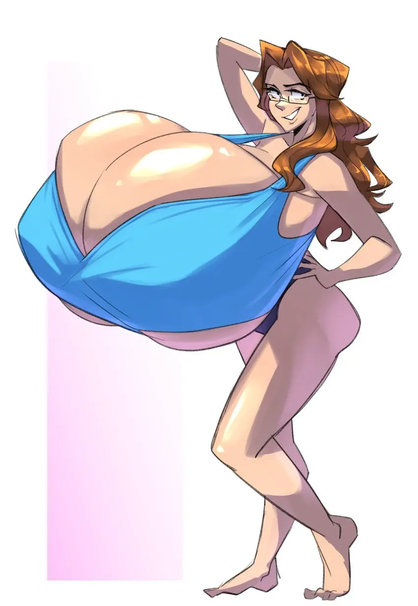 Image 1girls,breasts,female,long_hair,cleavage,glasses,huge_breasts,hyper_breasts,pose,hyper,auroch_nsfw