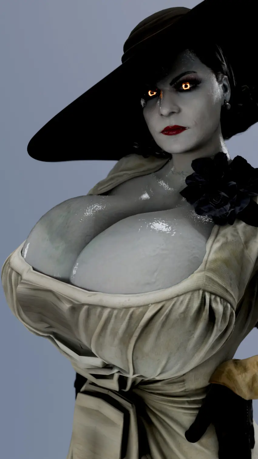 Image female, solo, cleavage, artist_request, 3d, blender, 3d_(artwork), 3d_model, blender_(software), resident_evil, resident_evil_8:_village, alcina_dimitrescu, blender_eevee, supurattabrain