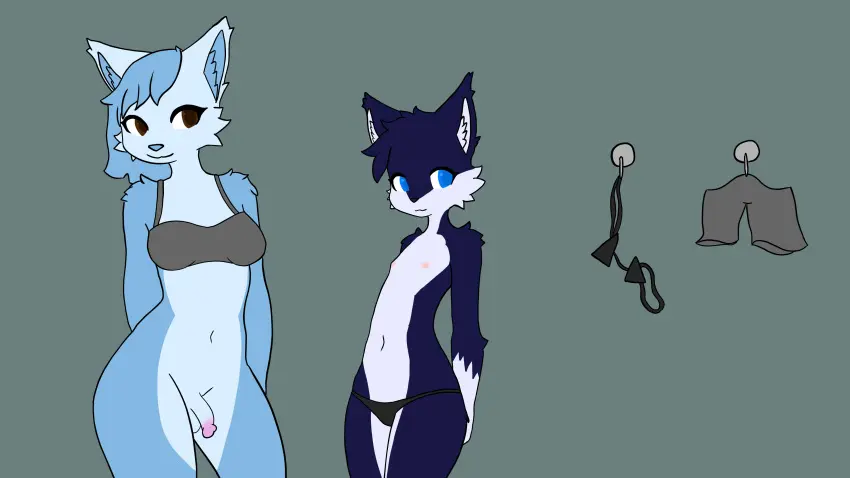 Image breasts,brown_eyes,clothed,clothing,female,hi_res,blue_eyes,navel,penis,bra,panties,underwear,duo,futanari,intersex,areola,anthro,medium_breasts,absurd_res,topless,canid,canine,canis,fur,genitals,mammal,wolf,bottomless,feline,blue_body,white_body,hands_behind_back,blue_fur,flat_chested,white_fur,felid,domestic_cat,felis,trans_woman,transfem,circumcised,hikaridraws,laura_(hikaridraws),hikari_(hikaridraws)