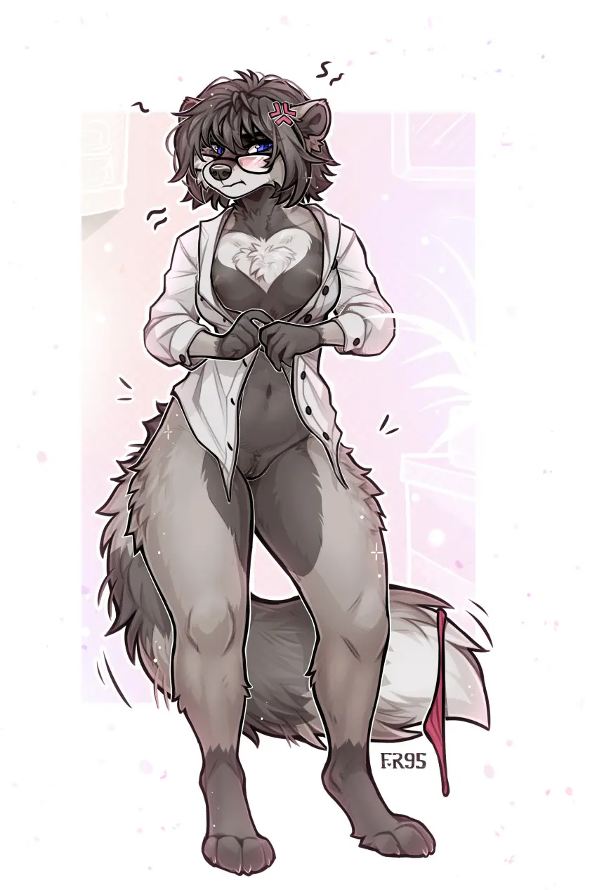 Image breasts,clothing,female,hi_res,nipples,shirt,solo,black_hair,blue_eyes,navel,pussy,tail,panties,underwear,hair,anthro,original_character,absurd_res,genital_fluids,bodily_fluids,canid,fur,genitals,grey_body,grey_fur,mammal,dress_shirt,front_view,pouting,fluffy,fluffy_tail,tuft,topwear,digitigrade,emanata,chest_tuft,f-r95,buttoning_shirt,panties_around_tail,underwear_around_tail