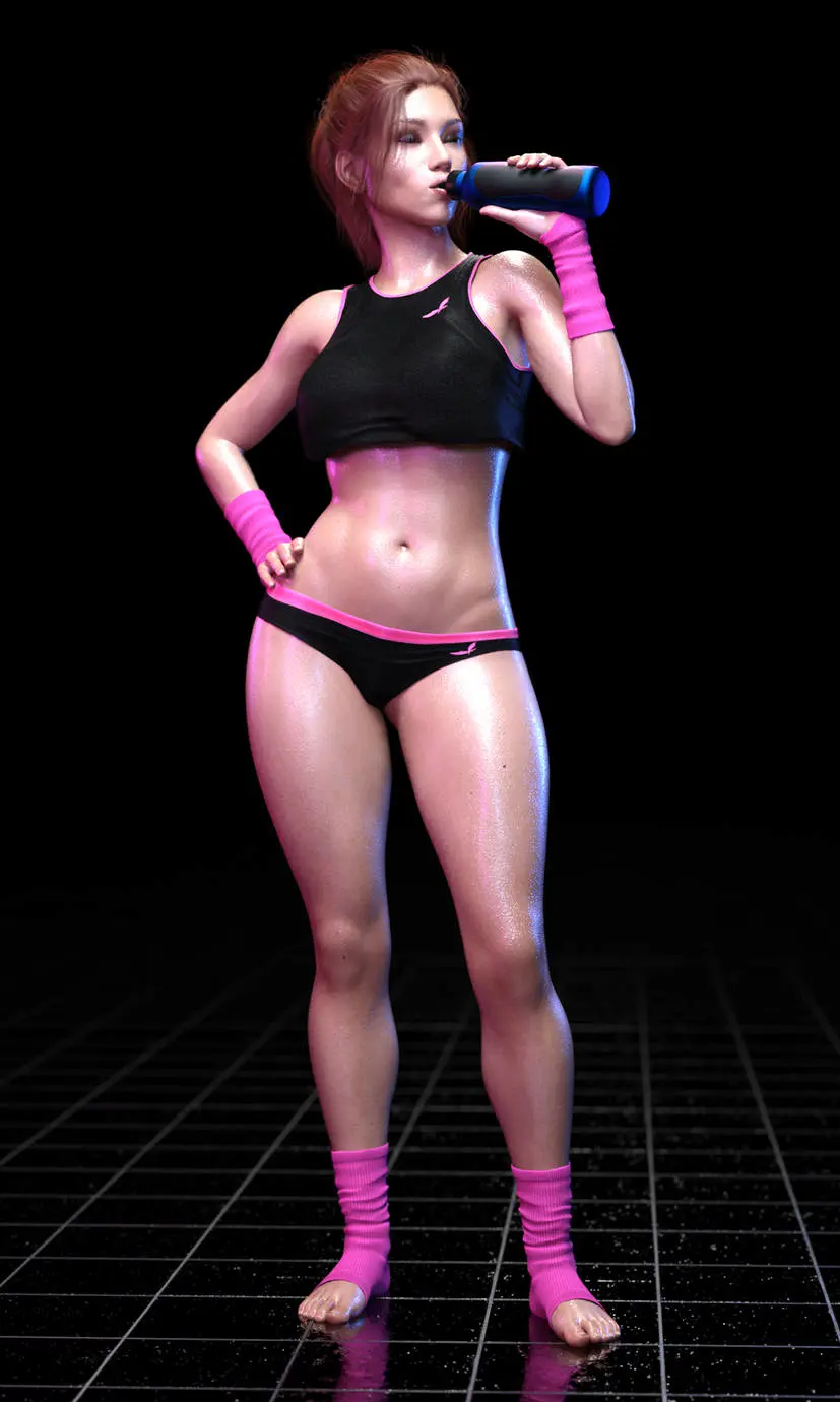 Image 1girls,female,panties,midriff,original,3d,crop_top,arm_warmers,ironclawroo,workout_girl_(ironclawroo)