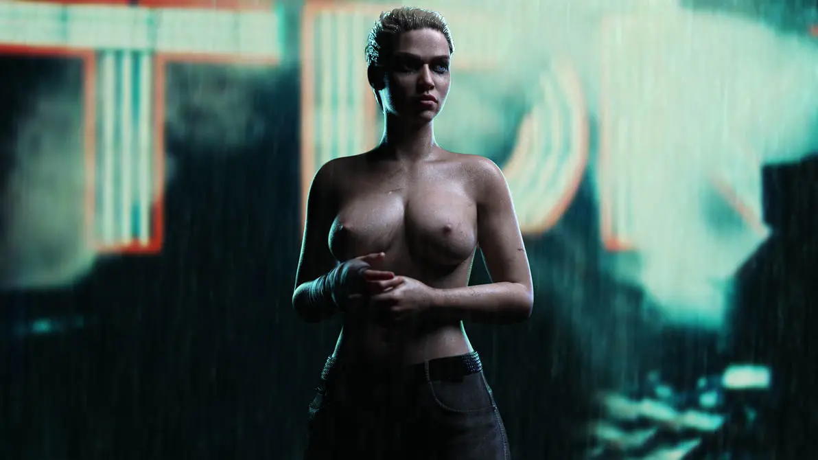 Image 1girls,female,blonde_hair,original,3d,topless,topless_female,raining,ironclawroo