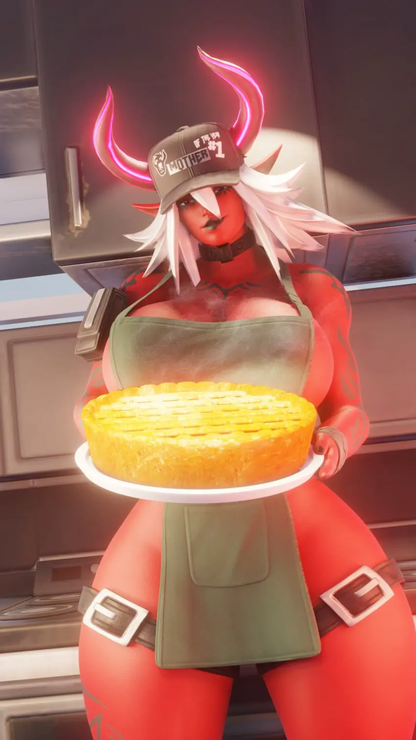 Image female,solo,twitter,fortnite,demon,3d,demon_girl,mother,apron,mommy_kink,dominant_female,kitchen,twitter_username,demoness,desdemona_(fortnite),cooking,pie,mother_desdemona_(ya_path),ya_path,yoshida_(ya_path),x,follow_twitter