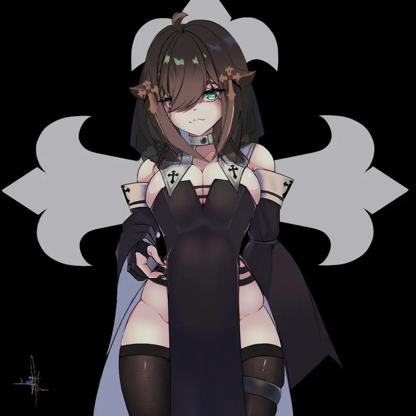 Image 1girls,big_breasts,breasts,female,female_only,highres,light-skinned_female,light_skin,looking_at_viewer,solo,standing,thighhighs,female_focus,hair_over_one_eye,smiling,smiling_at_viewer,virtual_youtuber,cleavage,solo_female,vtuber,2d,brown_hair,medium_hair,no_panties,alternate_costume,2d_(artwork),young,high_resolution,front_view,younger_female,dark_background,suggestive,suggestive_look,nun,nun_outfit,latam_virtual_youtuber,meica,former_idol_corp_member,idol_corp,idol_es