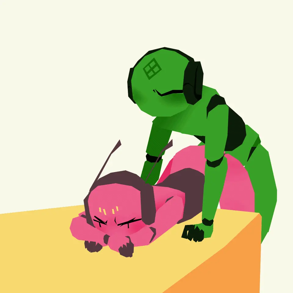 Image blush,male,sex,duo,humanoid,male/male,from_behind_position,closed_eyes,animated,green_body,non-human,markings,toony,pink_body,machine,robot,robot_humanoid,facial_markings,head_markings,non-human_only,antennae_(anatomy),forehead_markings,rain_world,videocult,lineless,iterator_(rain_world),cosmicbee,five_pebbles_(rain_world),no_significant_harassment_(rain_world)