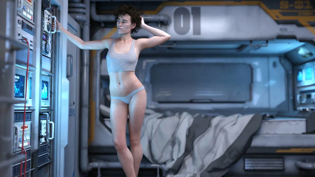 Image 1girls,female,black_hair,short_hair,panties,underwear,3d,crop_top,grey_panties,alien_(franchise),ironclawroo,ellen_ripley
