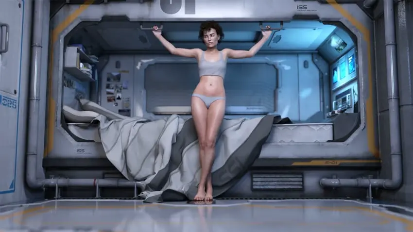 Image 1girls,female,black_hair,short_hair,panties,underwear,3d,crop_top,grey_panties,alien_(franchise),ironclawroo,ellen_ripley
