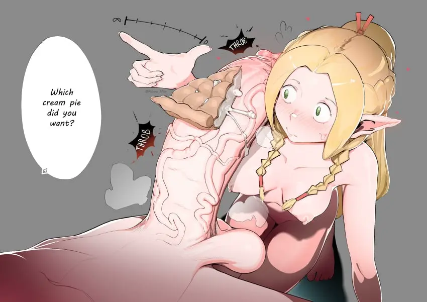 Image 1girls,breasts,female,hi_res,light-skinned_female,light_skin,1boy,male,penis,uncensored,huge_cock,light-skinned_male,blonde_hair,green_eyes,elf,elf_ears,elf_female,hyper_penis,penis_awe,dungeon_meshi,marcille_donato,absurdly_large_cock,adore_for,adore_nice,pie