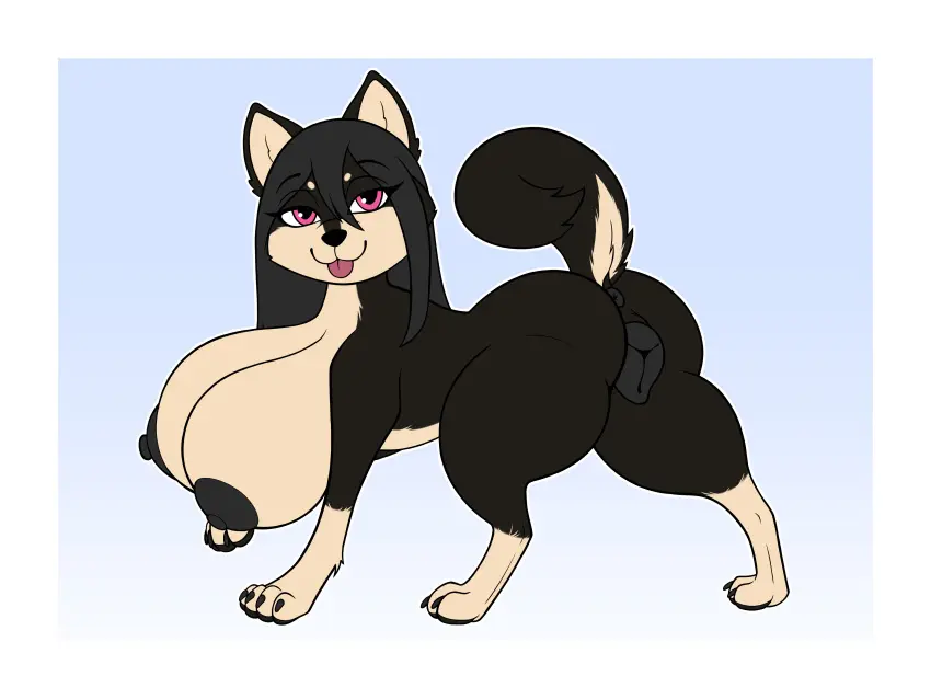 Image big_breasts,breasts,female,hi_res,long_hair,looking_at_viewer,nipples,smile,solo,pussy,tail,tongue_out,tongue,areola,hair,anus,absurd_res,canid,canine,canis,domestic_dog,fur,genitals,mammal,paws,animal_genitalia,canine_genitalia,raised_tail,feral,animal_pussy,pawpads,dark_body,shiba_inu,spitz,canine_pussy,dark_fur,busty_feral,raki_boi
