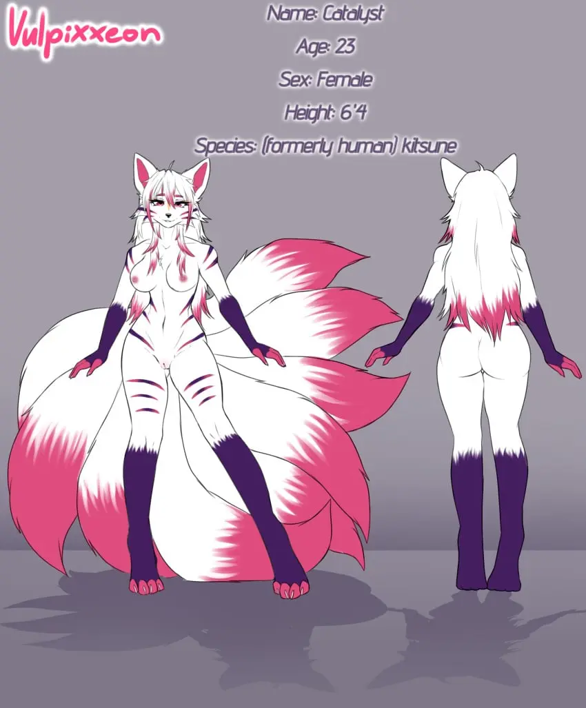Image big_breasts,breasts,female,hi_res,long_hair,looking_at_viewer,nipples,simple_background,smile,solo,white_hair,pussy,tail,ass,big_butt,thick_thighs,muscular,watermark,shadow,hair,pink_hair,anthro,fortnite,text,pink_eyes,absurd_res,canid,canine,fur,genitals,mammal,rear_view,english_text,white_body,grey_background,front_view,fox,leg_markings,markings,gloves_(marking),white_fur,pink_body,epic_games,pink_fur,multi_tail,model_sheet,socks_(marking),fur_markings,catalyst_(fortnite),catalyst_reality_69420_(dracothegolden),vulpixxeon