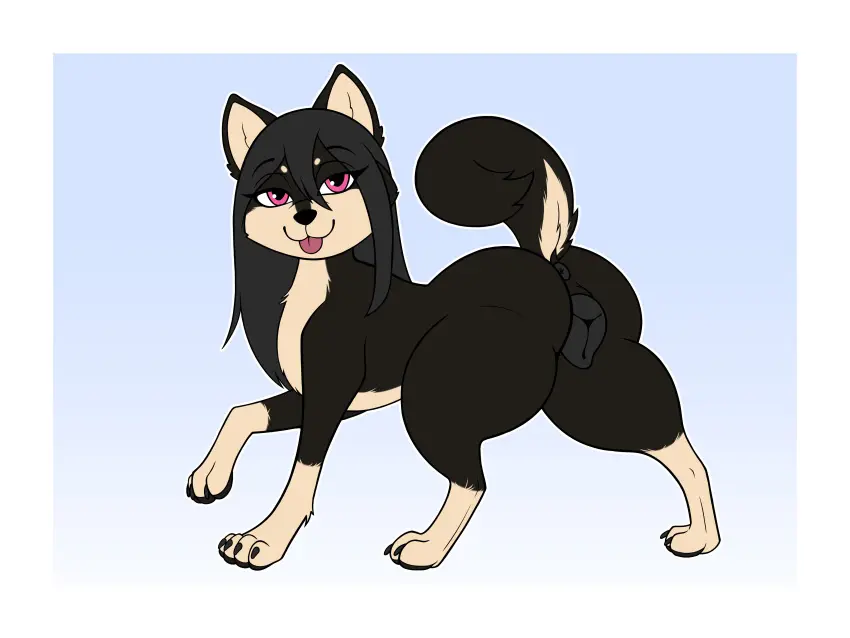 Image female,hi_res,long_hair,looking_at_viewer,nipples,smile,solo,pussy,tail,tongue_out,tongue,hair,anus,absurd_res,canid,canine,canis,domestic_dog,fur,genitals,mammal,paws,animal_genitalia,canine_genitalia,raised_tail,feral,animal_pussy,pawpads,dark_body,shiba_inu,spitz,canine_pussy,dark_fur,raki_boi