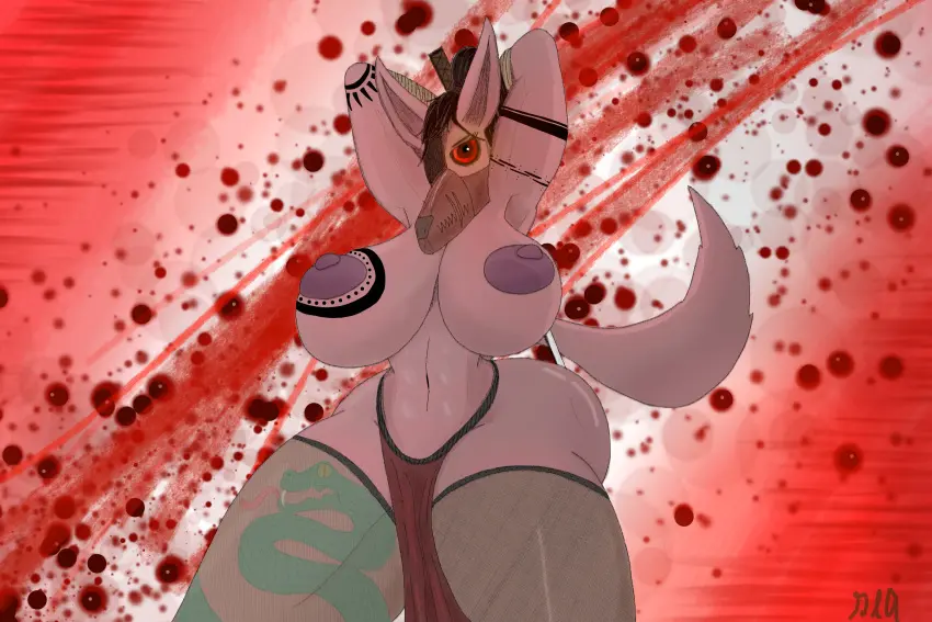 Image big_breasts,breasts,clothed,clothing,female,hi_res,looking_at_viewer,nipples,red_eyes,solo,tail,ass,big_butt,thick_thighs,hands_behind_head,tattoo,anthro,topless,blood,glowing_eyes,bodily_fluids,canid,canine,mammal,arm_tattoo,breast_tattoo,chest_tattoo,legwear,thigh_highs,weapon,fox,glowing,mask,bottomwear,sword,3:2,one_eye_obstructed,melee_weapon,warrior,red_sclera,samurai,raised_arms,blood_splatter,loincloth,undead,katana,glare,obscured_eyes,oversized_clothing,arms_bent,m4n,hanging_clothing,slashing