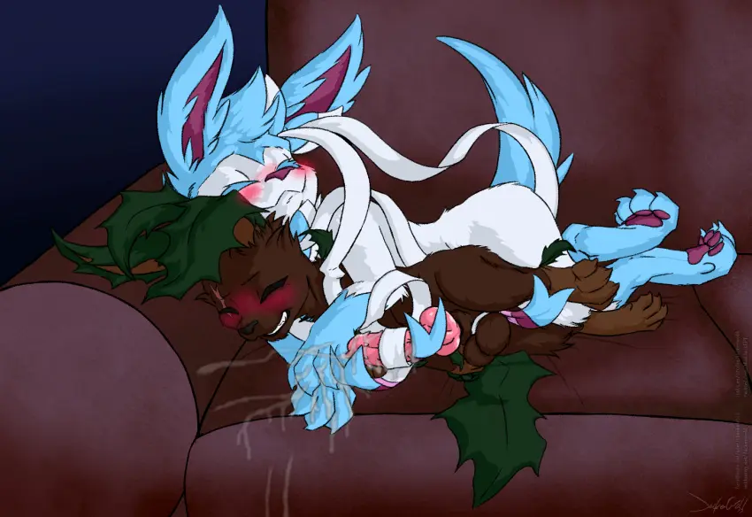 Image blush,cum,eeveelution,male,penis,pokemon,pokemon_(species),ambiguous_gender,nintendo,genital_fluids,leafeon,bodily_fluids,genitals,sylveon,generation_6_pokemon,scar,knot,generation_4_pokemon,feral,fan_character,penile_spines,ball_squeeze,folius,jackerwobb