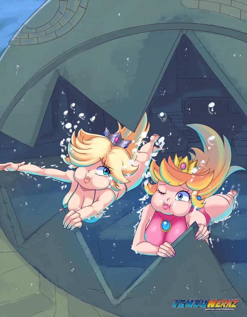 Image big_breasts,breasts,female,female_only,2girls,bikini,water,mario_(series),nintendo,princess_peach,super_mario_bros.,underwater,swimming,drowning,super_mario_galaxy,princess_rosalina,ichduhernz,air_bubbles