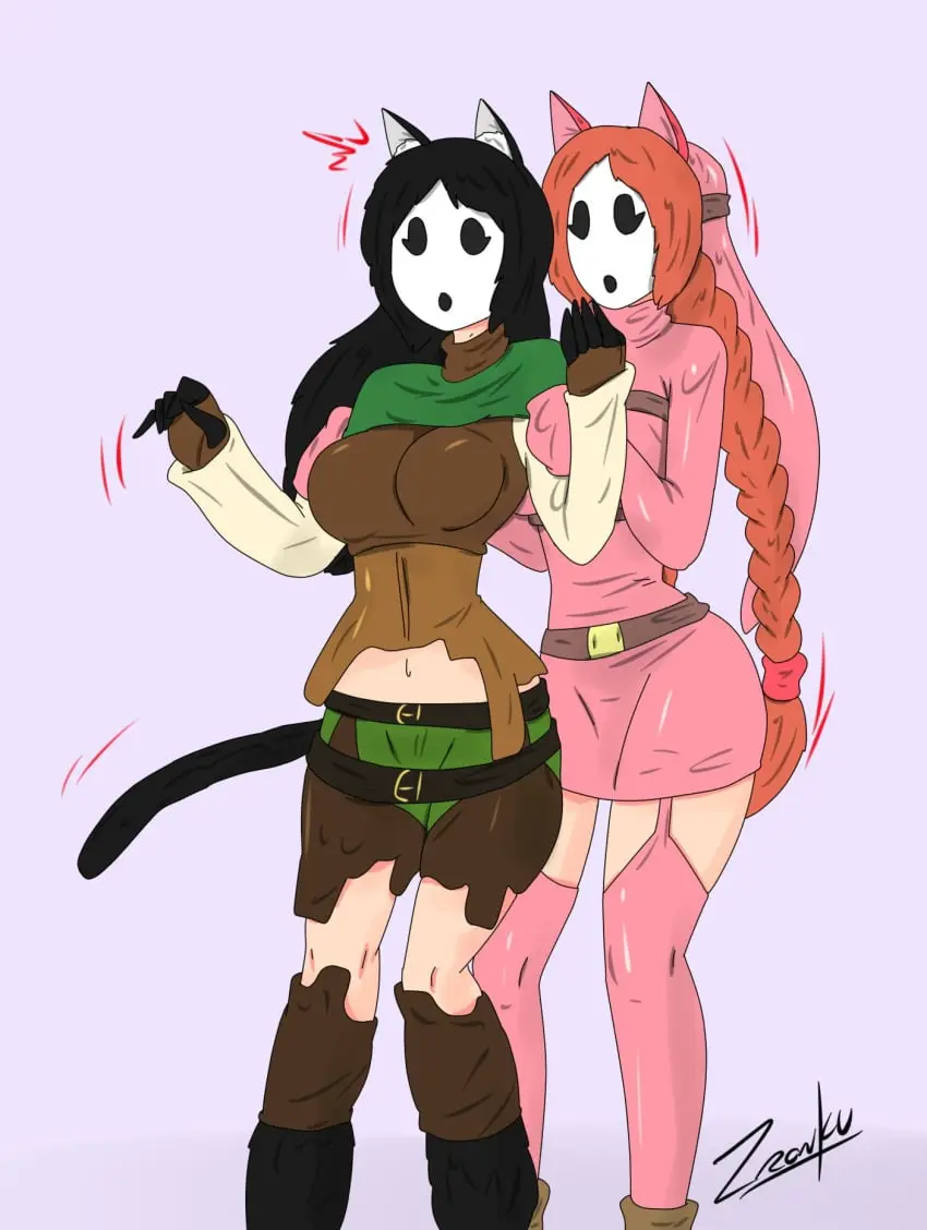 Image female,female_only,black_hair,multiple_girls,cat_ears,cat_girl,orange_hair,original,cat_tail,mario_(series),nintendo,femsub,transformation,femdom,mask,shy_gal,zronku,shygalization,pre-transformation,hypnotized_hypnotist,kya_(nazwa),viltai_(viltai)