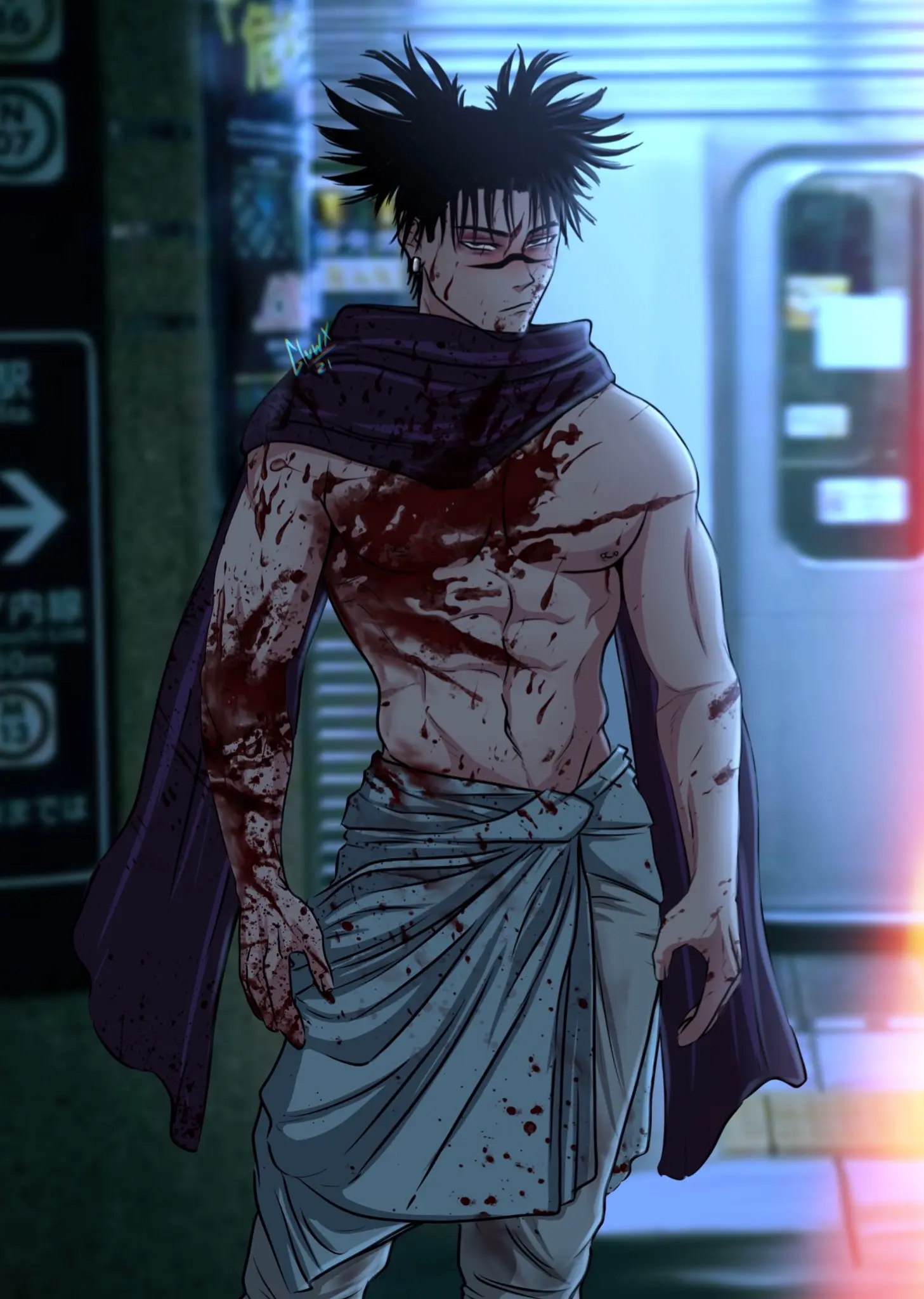 Image solo,1boy,male,muscular,male_only,blood,solo_male,abs,jujutsu_kaisen,choso_kamo,glowx,glowx_21