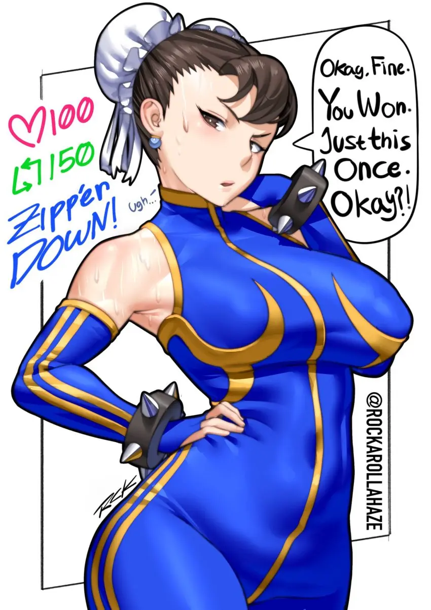 Image big_breasts,blush,breasts,female,female_only,large_breasts,looking_at_viewer,solo,female_focus,solo_female,brown_hair,chun-li,street_fighter,street_fighter_6,strip_game,rockaroll