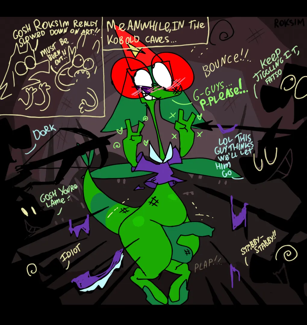 Image male,penis,pokemon,wide_hips,male_only,balls,anthro,mythology,cave,nintendo,animated,genitals,scalie,weapon,mythological_creature,dragon,mythological_scalie,gesture,hand_gesture,hooves,group,kobold,ranged_weapon,melee_weapon,v_sign,bouncing,polearm,spear,flygon,bruised,bruised_eye,crossbow,roksim,roksim_the_time_mage