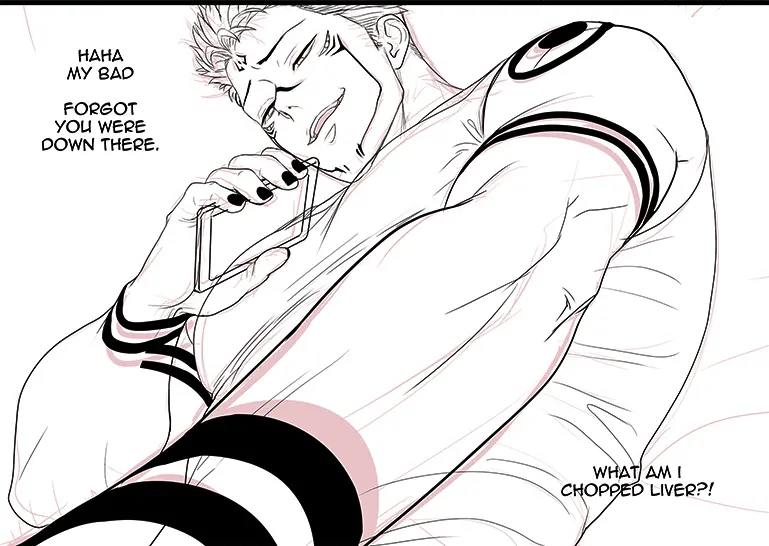 Image male,muscular,muscular_male,blowjob,cellphone,jujutsu_kaisen,itadori_yuuji,ryoumen_sukuna_(jujutsu_kaisen),sakimichan