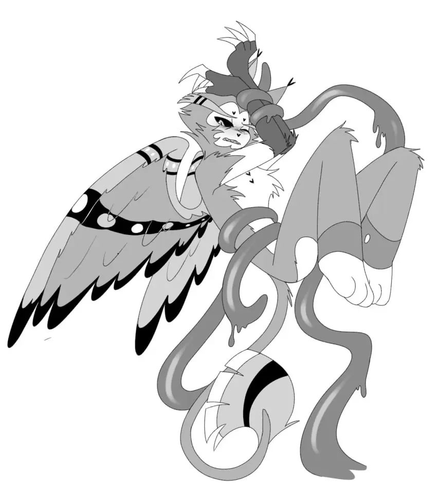 Image male,furry,male_only,yaoi,wings,gay,monochrome,tentacle,hazbin_hotel,nervous,husk_(hazbin_hotel),shantaru2
