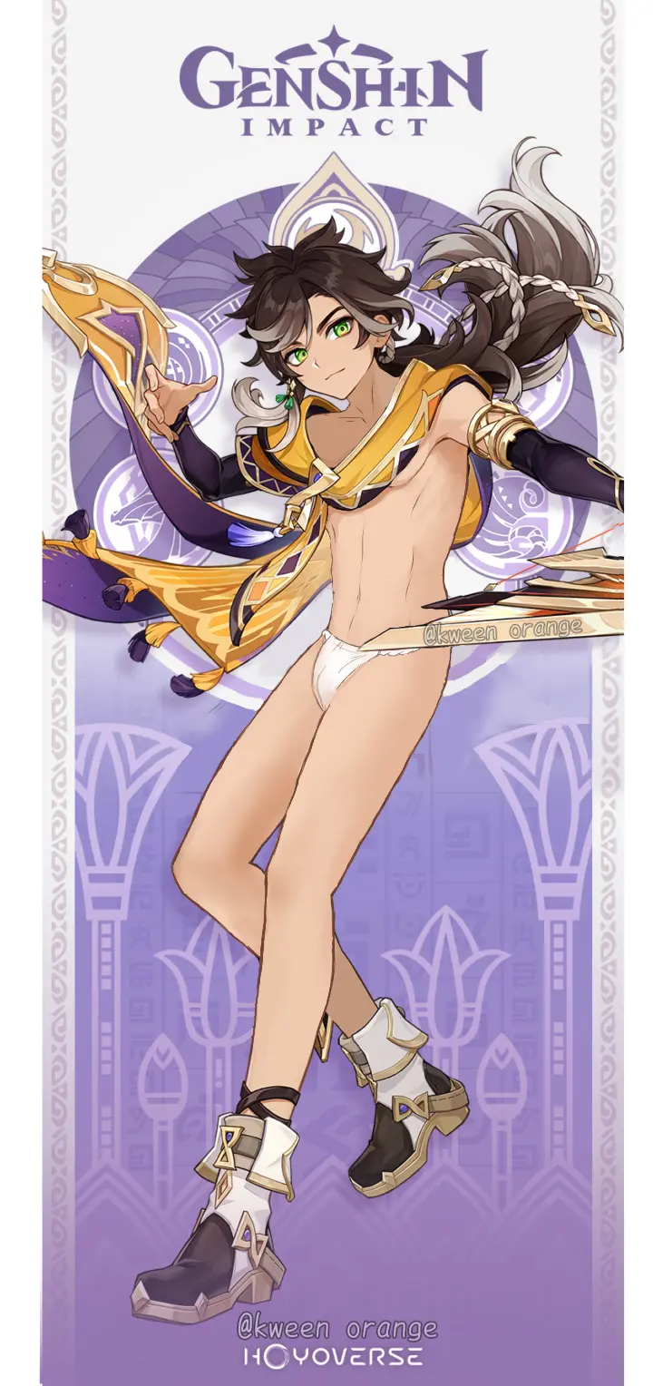 Image male,nude,sex,nude_male,green_eyes,genshin_impact,solo_male,boy,sethos_(genshin_impact),kweenorange,sethos_genshin