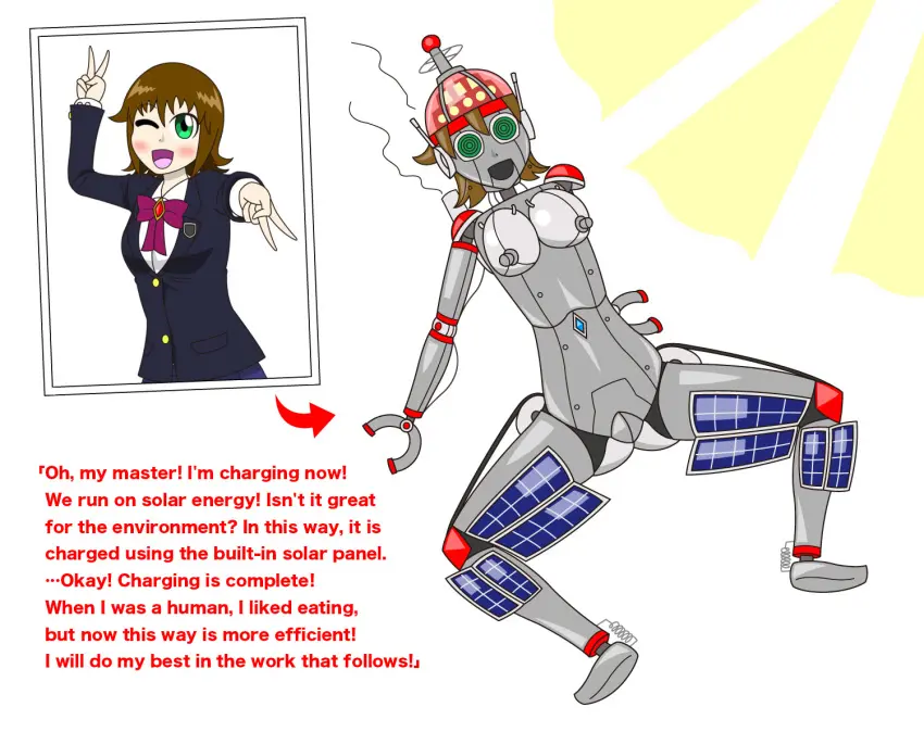 Image breasts,female,nipples,ass,thick_thighs,wide_hips,nipple_piercing,transformation,before_and_after,metallic_body,robot,robot_girl,robot_humanoid,mind_control,implied_transformation,identity_death,mental_transformation,robotization,metal_skin,metal_transformation,mechanization,tategishi_(artist)