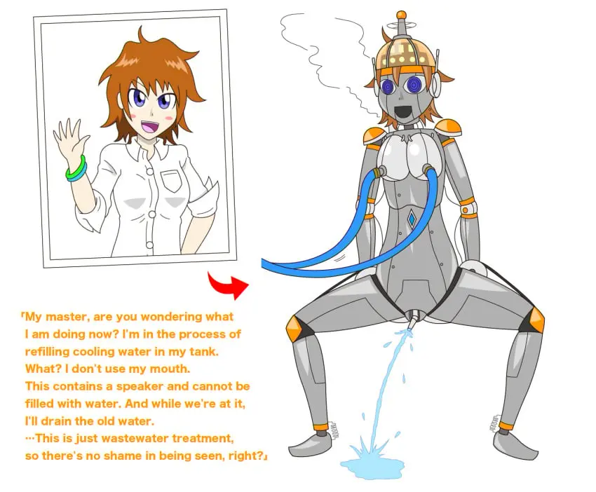 Image breasts,female,nipples,ass,thick_thighs,wide_hips,nipple_piercing,transformation,before_and_after,metallic_body,robot,robot_girl,robot_humanoid,mind_control,implied_transformation,identity_death,mental_transformation,robotization,metal_skin,metal_transformation,mechanization,tategishi_(artist)