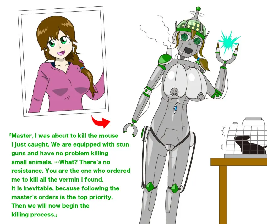 Image breasts,female,nipples,ass,thick_thighs,wide_hips,nipple_piercing,transformation,before_and_after,metallic_body,robot,robot_girl,robot_humanoid,mind_control,implied_transformation,identity_death,mental_transformation,robotization,metal_skin,metal_transformation,mechanization,tategishi_(artist)