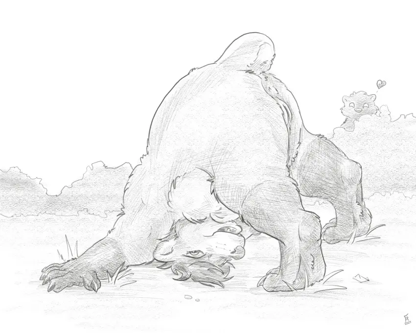 Image breasts,female,hi_res,nude,pussy,tail,duo,anthro,anus,ambiguous_gender,monochrome,genitals,mammal,2024,bear,leg_markings,markings,plant,gloves_(marking),short_tail,heart_symbol,rule_63,greyscale,socks_(marking),upside-down,scut_tail,shrub,alternate_species,flinters,dax_(dax1),forefox