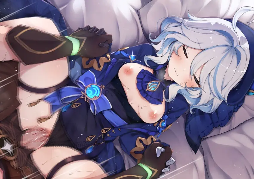 Image blush,bow,breasts,breasts_out,female,grey_hair,highres,long_sleeves,nipples,1boy,gloves,male,penis,pussy,straight,sweat,lying,on_back,panties,underwear,hat,sex,small_breasts,panties_aside,blue_gemstone,gem,solo_focus,spread_legs,dress,vaginal_penetration,censored,closed_eyes,mosaic_censoring,genshin_impact,ahoge,medium_hair,bed,aether_(genshin_impact),pov,black_panties,hair_between_eyes,dress_lift,blood,closed_mouth,hair_intakes,clothing_aside,jacket,clothes_lift,heterochromia,submissive_female,femsub,thigh_strap,furina_(genshin_impact),missionary,speed_lines,m_legs,lace_trim,motion_blur,blue_hat,lace-trimmed_panties,virgin,female_virgin,blue_jacket,blue_bow,defloration,mismatched_gloves,virginal_blood,brown_gloves,deflowering,vaginal_blood,ascot,asymmetrical_gloves,blue_ascot,jon_(pixiv31559095)