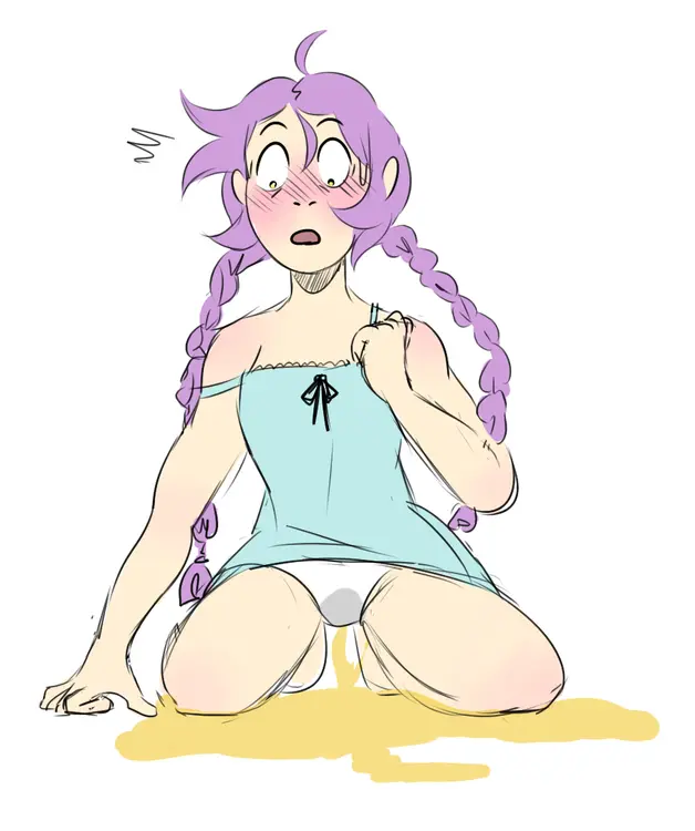 Image purple_hair,twintails,twin_braids,peeing,omorashi,peeing_self,wetting_self,wetting,clorica_(rune_factory),rune_factory_4,flowers-omo